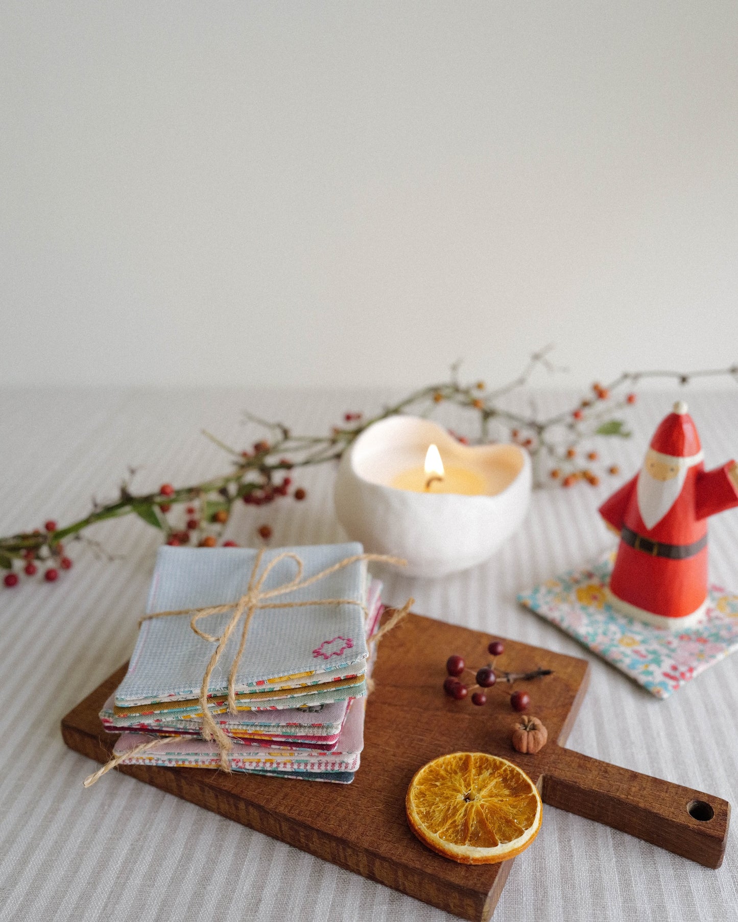 Coaster Set of Four: Holiday Embroidery