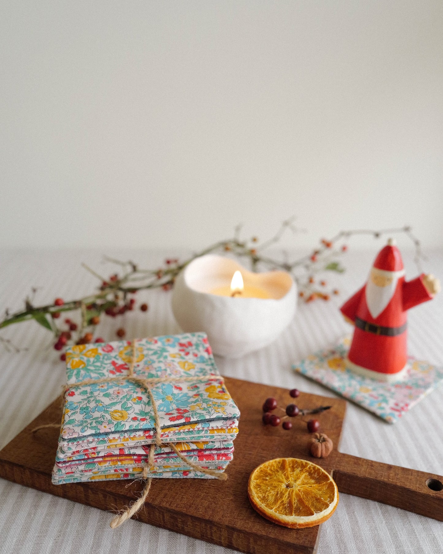 Coaster Set of Four: Holiday Embroidery