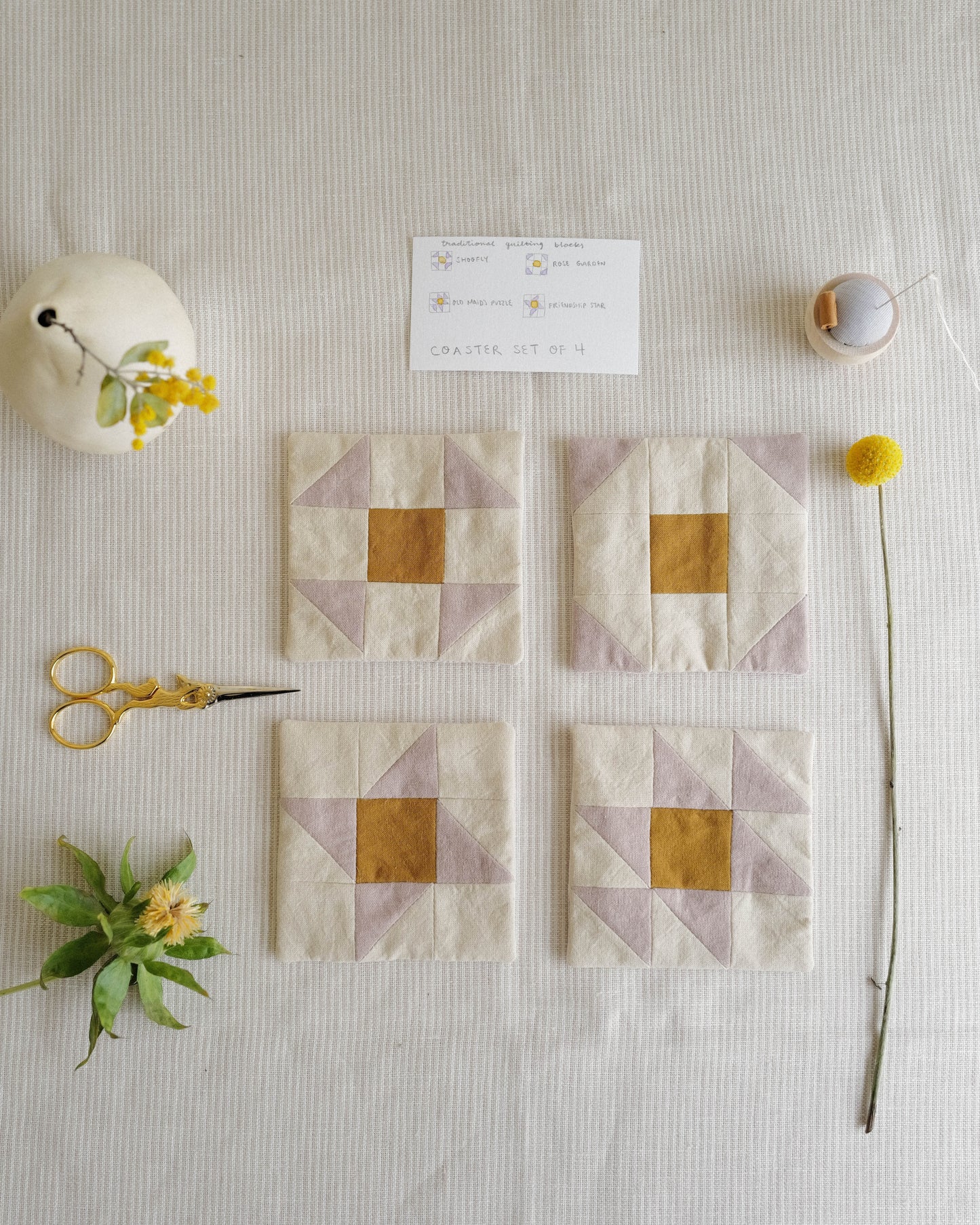 Coaster Set of Four: Traditional Quilt Blocks 01